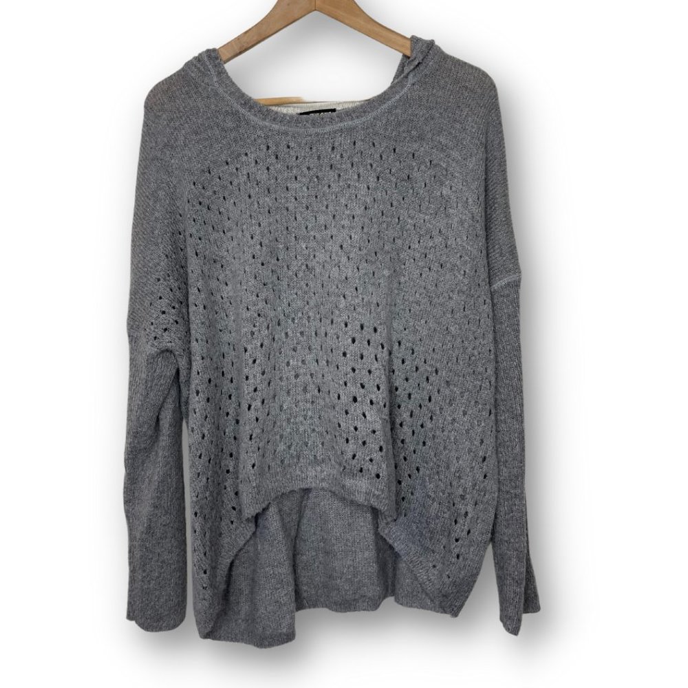 DKNY JEANS | Long Sleeve Gray Open Weave Hooded Sweater | Size L - Picture 1 of 8